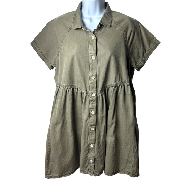 Pact 100% Organic Cotton Chambray Button Down Shirt Dress Color Seagrass L - Picture 2 of 11